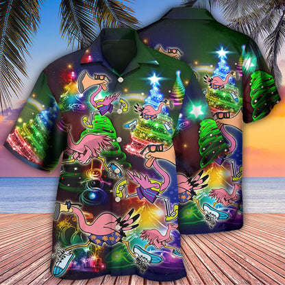 Flamingo Running Merry Christmas - Hawaiian Shirt 