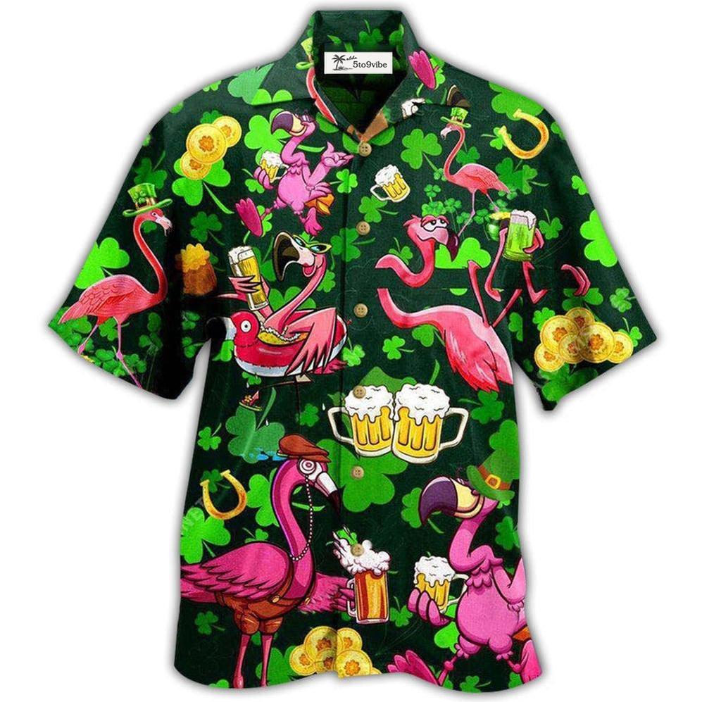 Hawaiian Shirt / Adults / S Irish Pink Flamingos Drink Beer Patricks Day Pattern - Hawaiian Shirt 