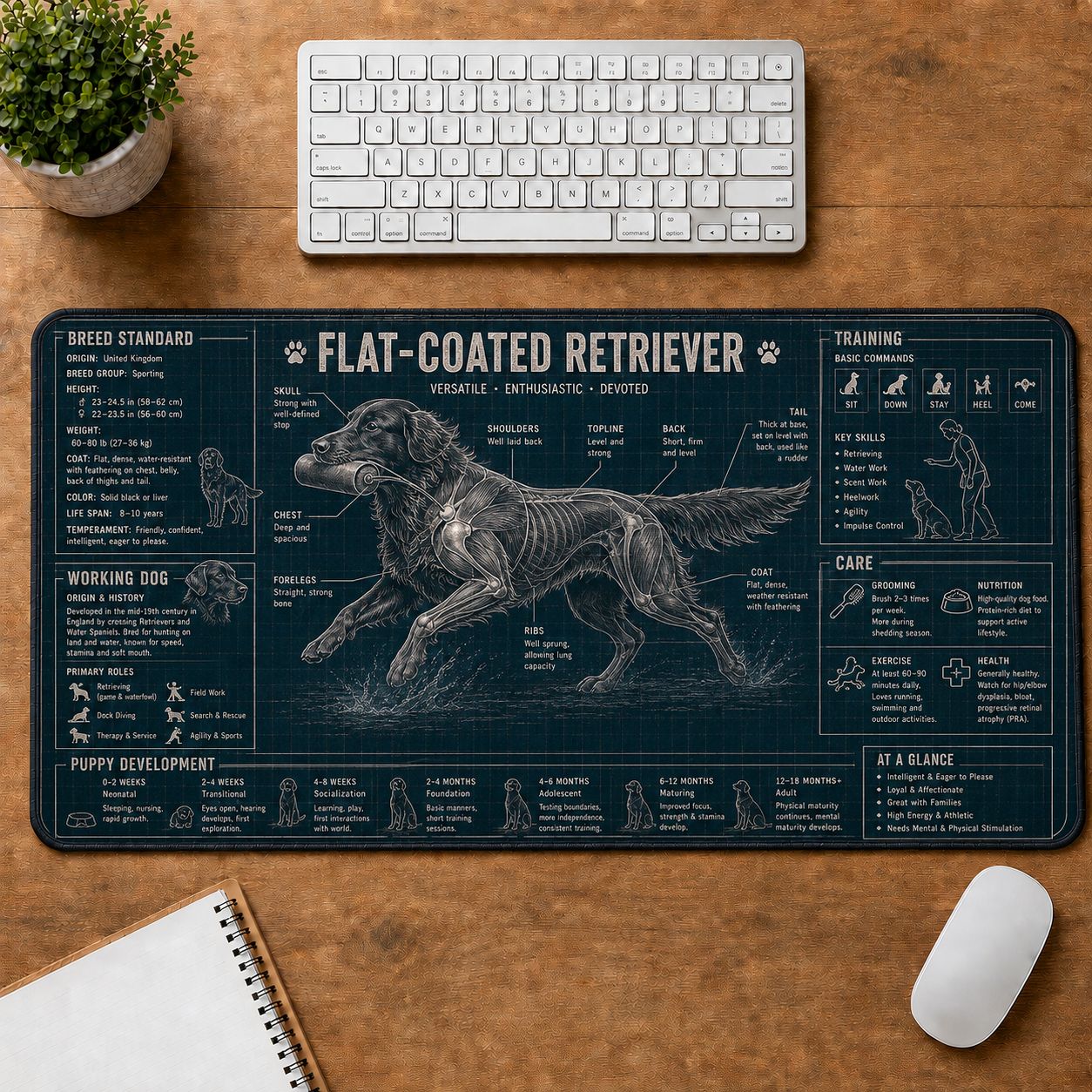 Flat Coated Retriever Dog Breed Visual Guide Desk Mat | 5To9Vibe