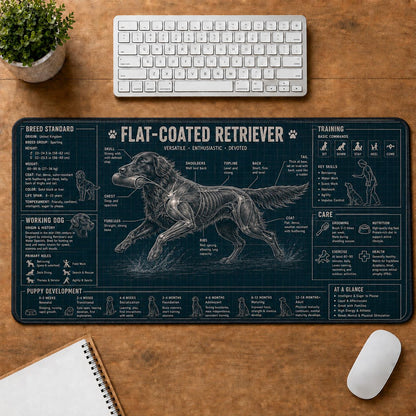Flat Coated Retriever Dog Breed Visual Guide Desk Mat | 5To9Vibe