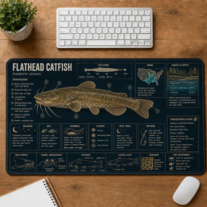 Flathead Catfish Fishing Field Guide Desk Mat | 5To9Vibe