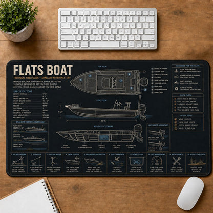 Flats Boat Fishing Field Guide Desk Mat | 5To9Vibe