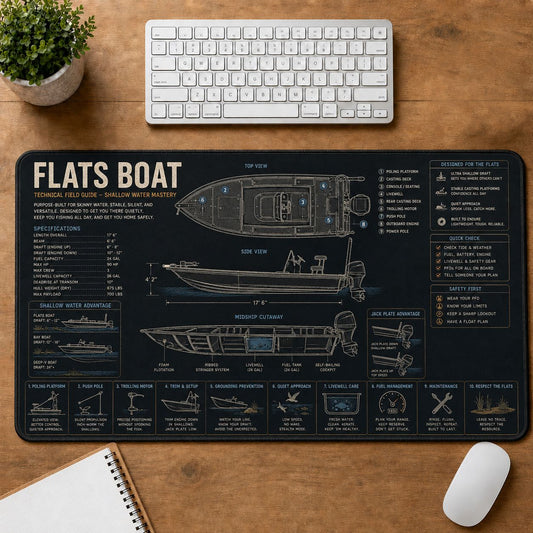 Flats Boat Fishing Field Guide Desk Mat | 5To9Vibe