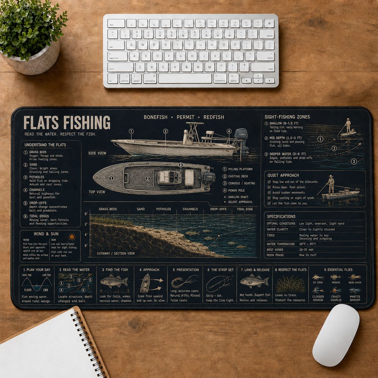 Flats Fishing Fishing Field Guide Desk Mat | 5To9Vibe