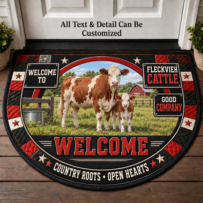 Fleckvieh Cattle Personalized Half Round Mat | 5To9Vibe