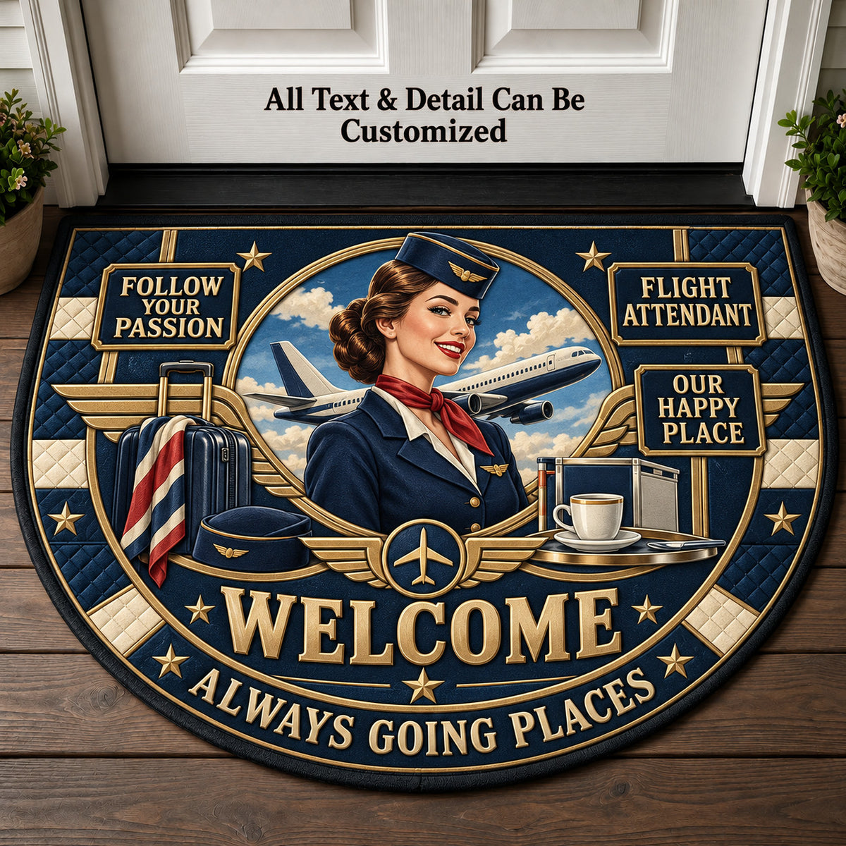 Flight Attendant Personalized Half Round Mat | 5To9Vibe