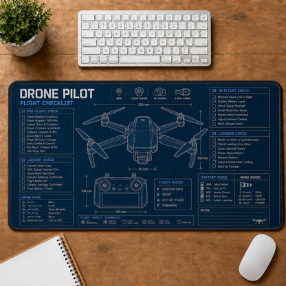 Drone Flight Checklist Hobby Knowledge Blueprint Guide Desk Mat | 5To9Vibe