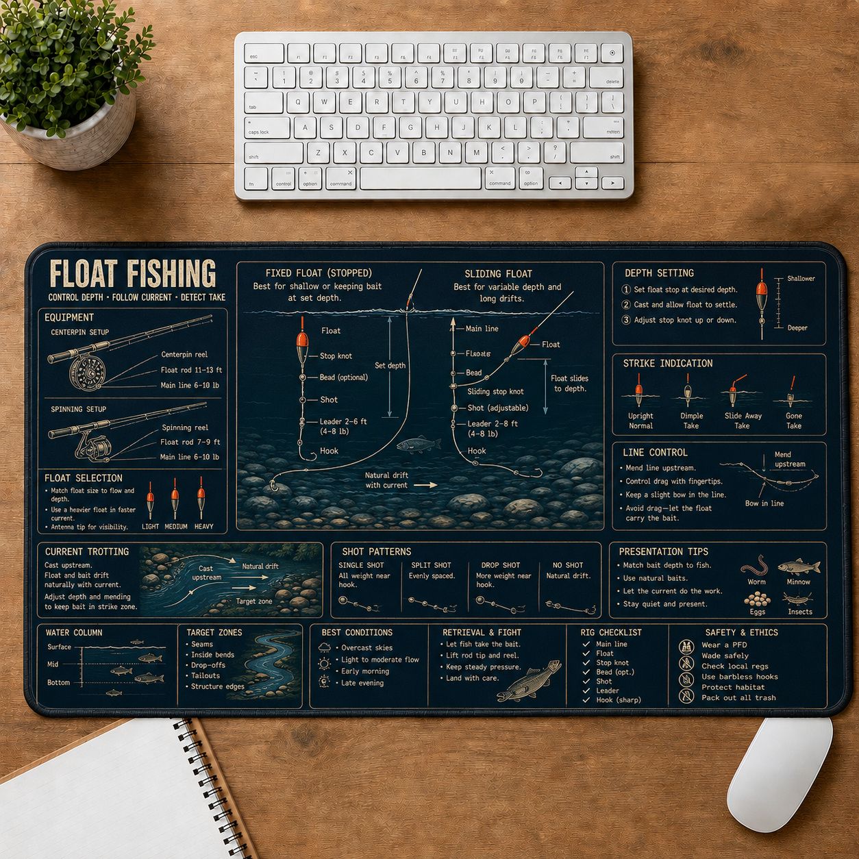 Float Fishing Fishing Field Guide Desk Mat | 5To9Vibe