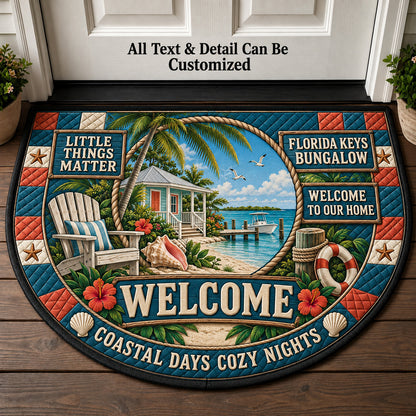 Florida Keys Bungalow Personalized Half Round Mat | 5To9Vibe