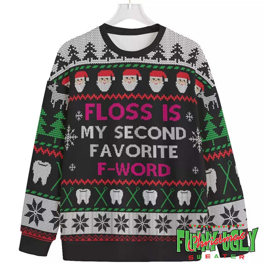 Floss Second Favorite F-Word Ugly Christmas Sweater Black