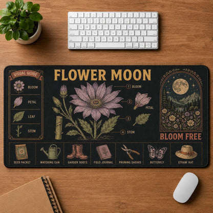 Botanical Garden Hippie Desk Mat Mouse Pad | 5To9Vibe - Flower Moon style