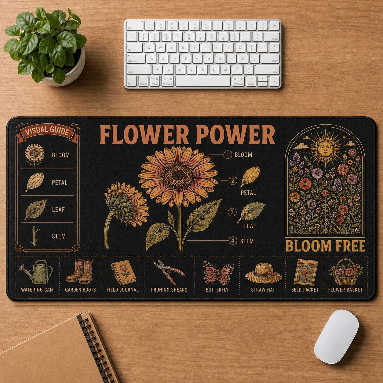 Botanical Garden Hippie Desk Mat Mouse Pad | 5To9Vibe - Flower Power style