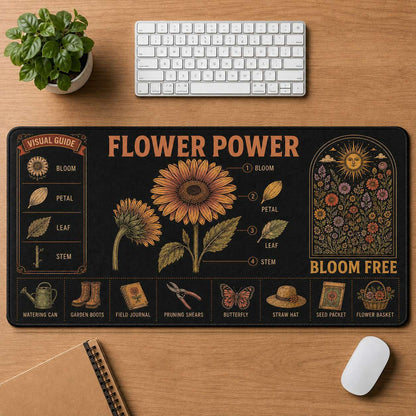 Botanical Garden Hippie Desk Mat Mouse Pad | 5To9Vibe - Flower Power style