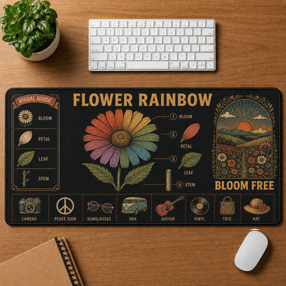 Flower Sun Hippie Desk Mat Mouse Pad | 5To9Vibe - Flower Rainbow style