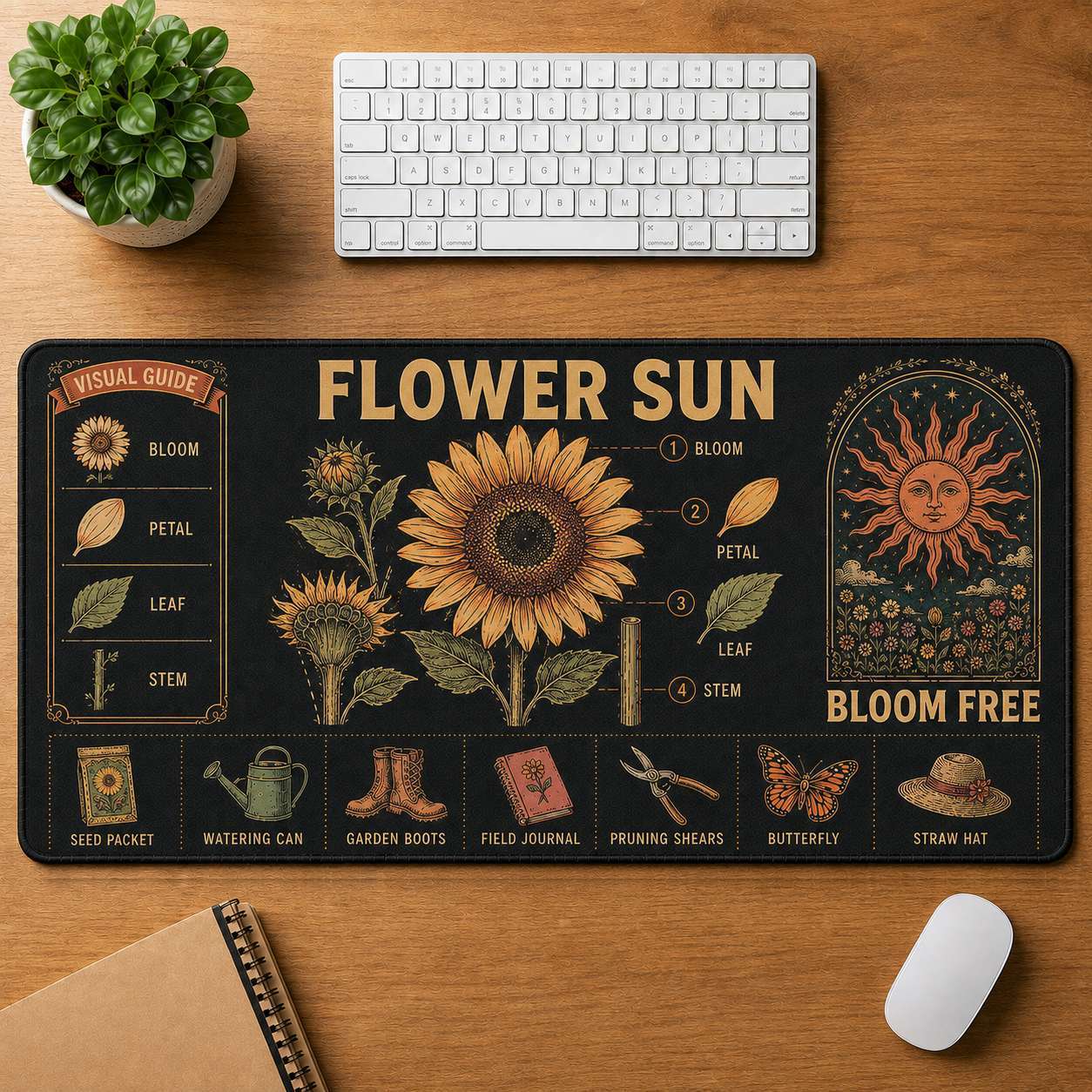Botanical Garden Hippie Desk Mat Mouse Pad | 5To9Vibe - Flower Sun style
