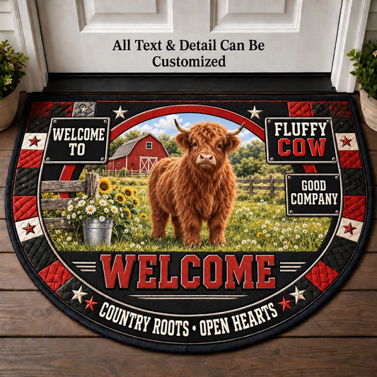 Fluffy Cow Personalized Half Round Mat | 5To9Vibe