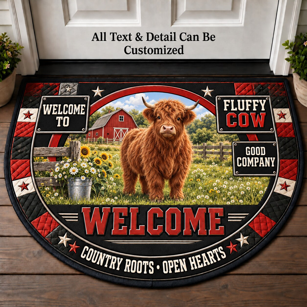 Fluffy Cow Personalized Half Round Mat | 5To9Vibe