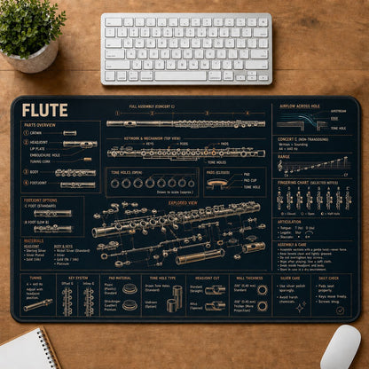 Flute Musical Instrument Blueprint Guide Desk Mat | 5To9Vibe