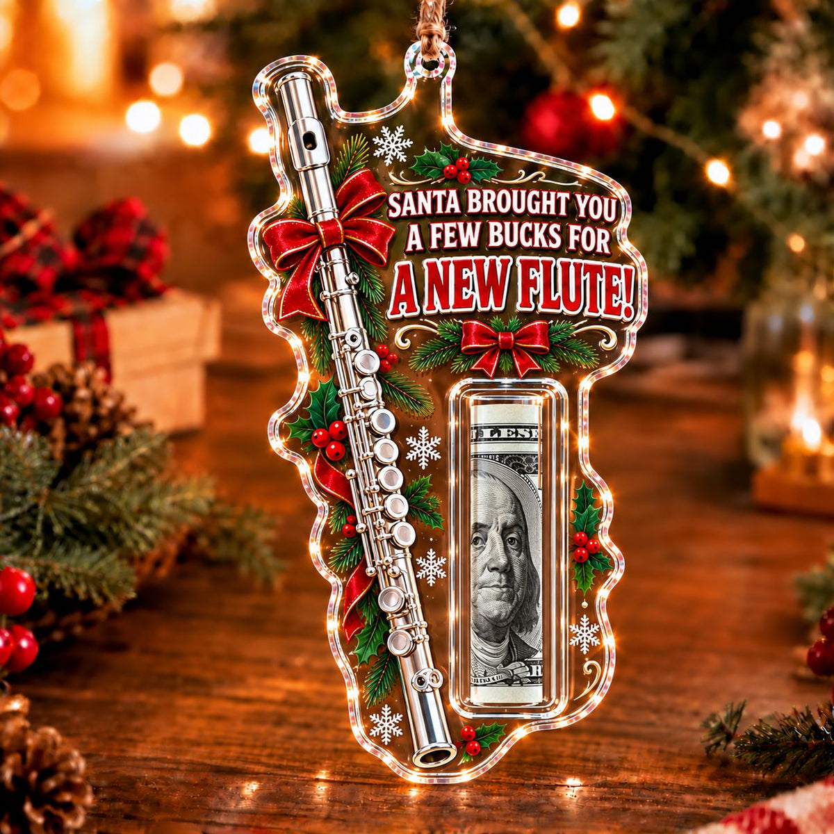 Flute Christmas money holder ornament