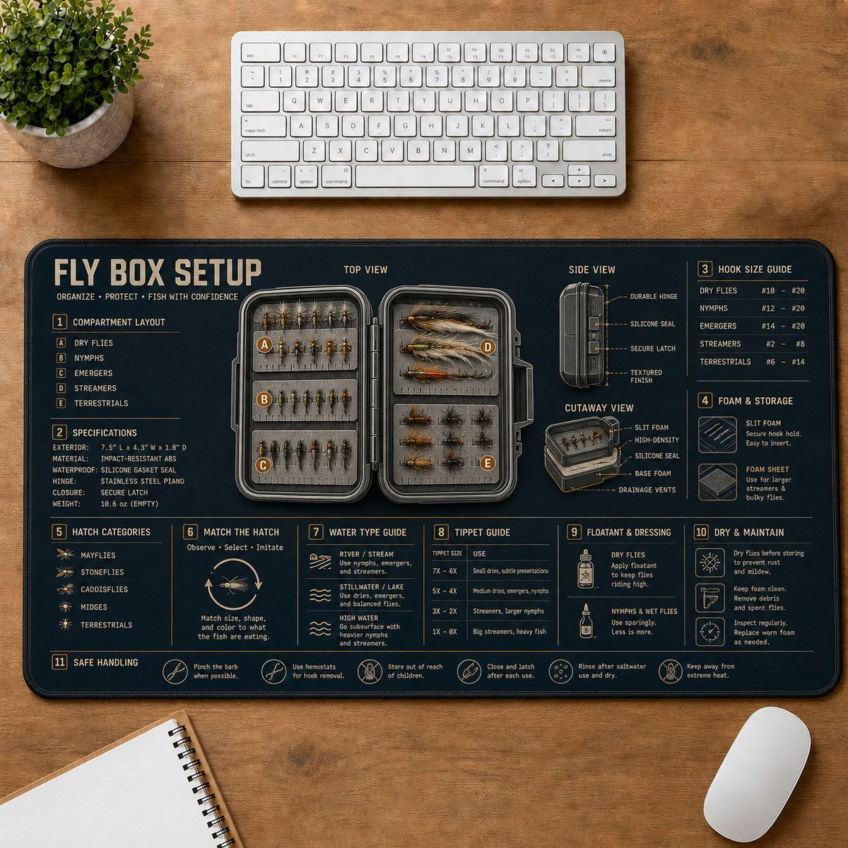 Fly Box Setup Fishing Field Guide Desk Mat | 5To9Vibe