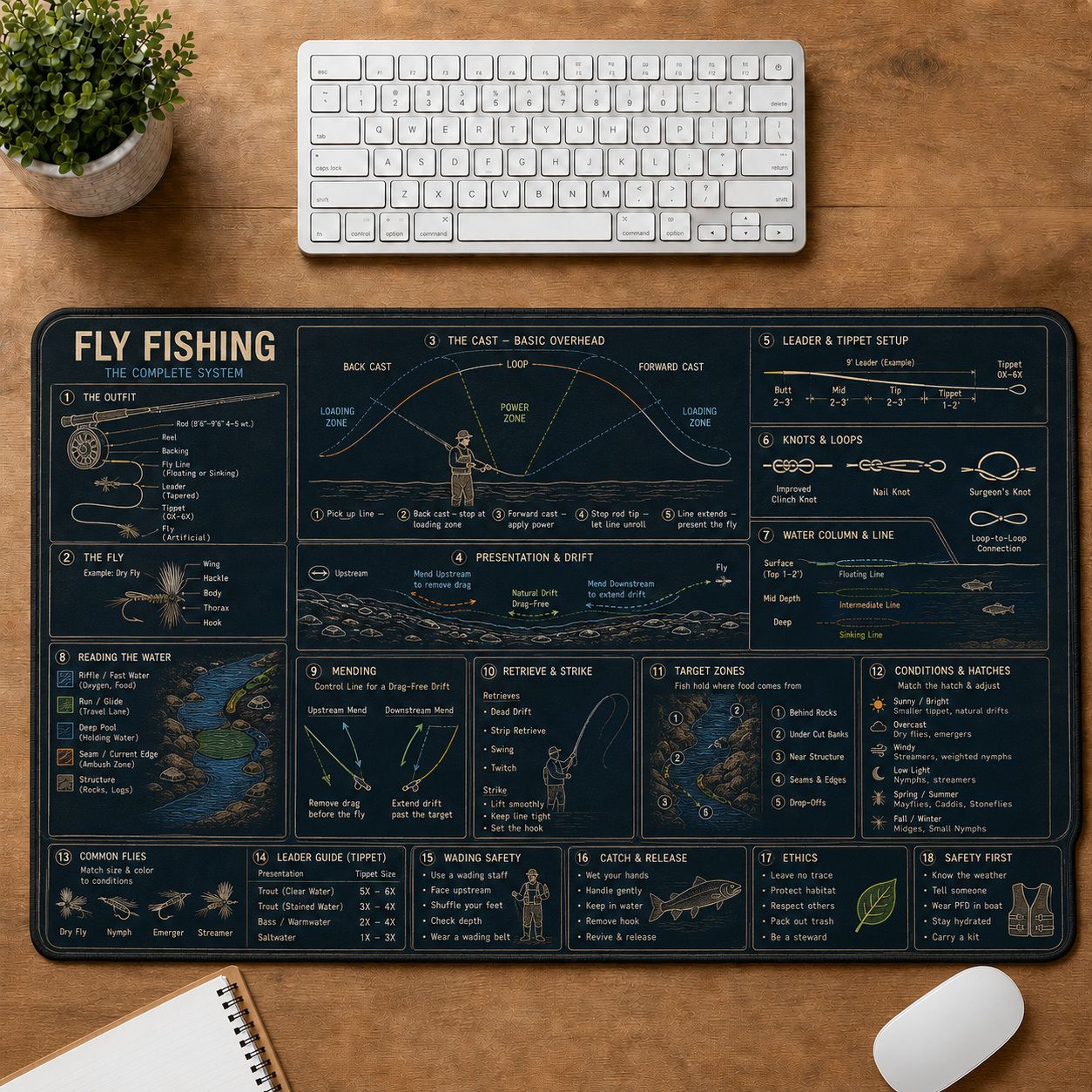 Fly Fishing Fishing Field Guide Desk Mat | 5To9Vibe