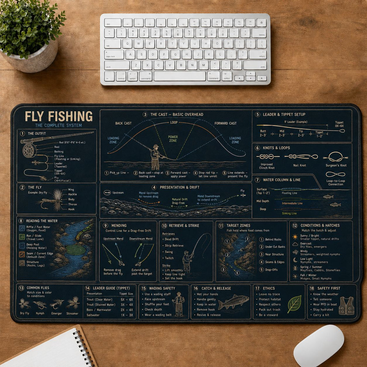 Fly Fishing Fishing Field Guide Desk Mat | 5To9Vibe