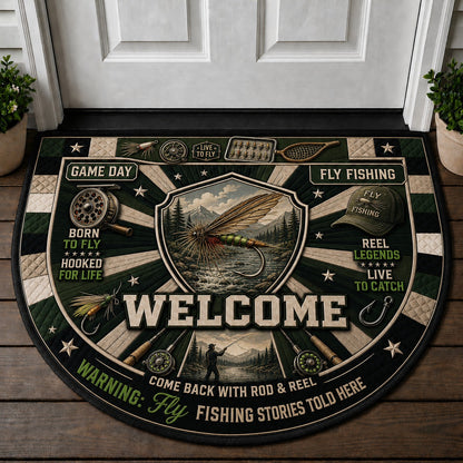 Fly Fishing Outdoor Adventures Quilted Print Premium Welcome Mat – Personalized Doormat