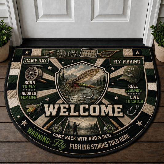 Fly Fishing Outdoor Adventures Quilted Print Premium Welcome Mat – Personalized Doormat