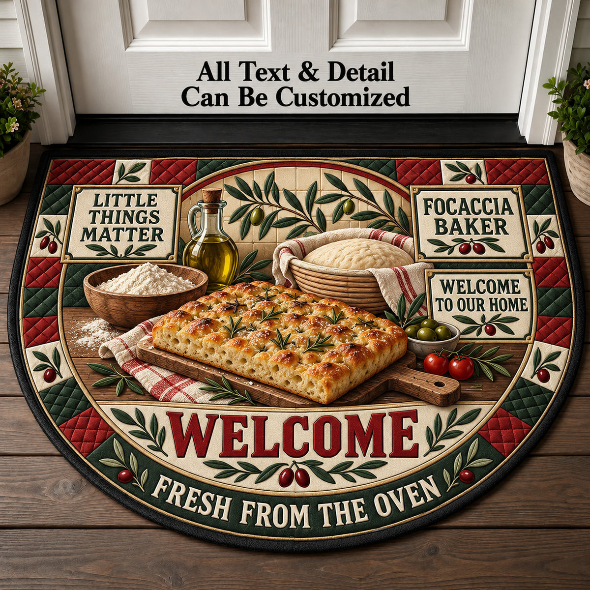 Focaccia Baker Personalized Half Round Mat | 5To9Vibe