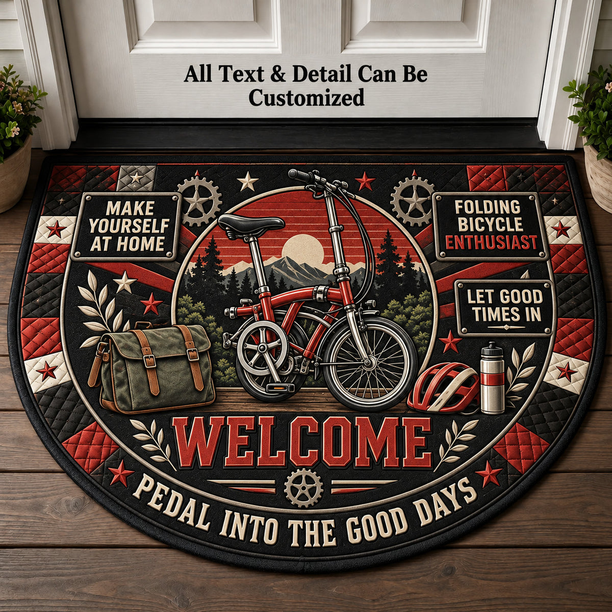 Folding Bicycle Enthusiast Personalized Half Round Mat | 5To9Vibe