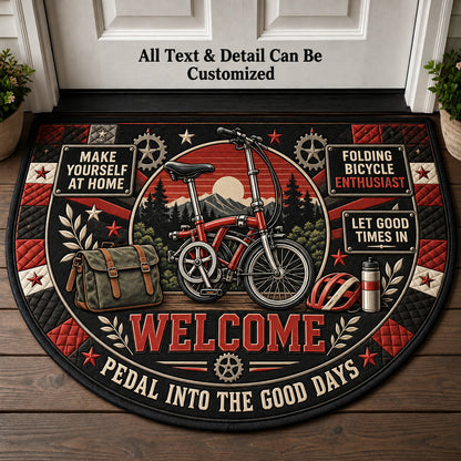 Folding Bicycle Enthusiast Personalized Half Round Mat | 5To9Vibe