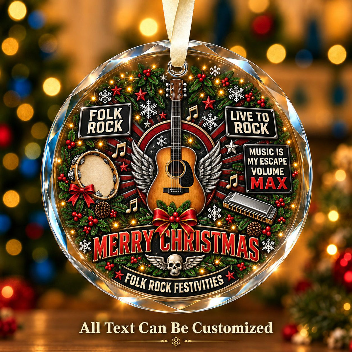 Folk Rock Personalized Glass Ornament | 5To9Vibe