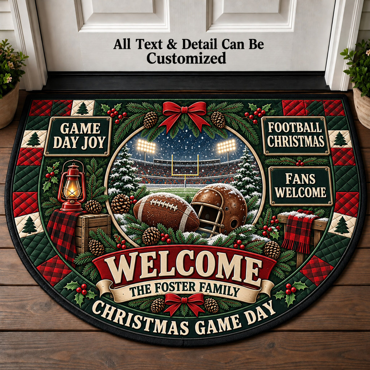 Football Christmas Personalized Half Round Mat | 5To9Vibe