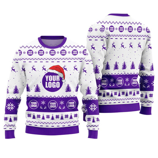 For Team Custom Logo Funny Ugly Christmas Sweater Purple
