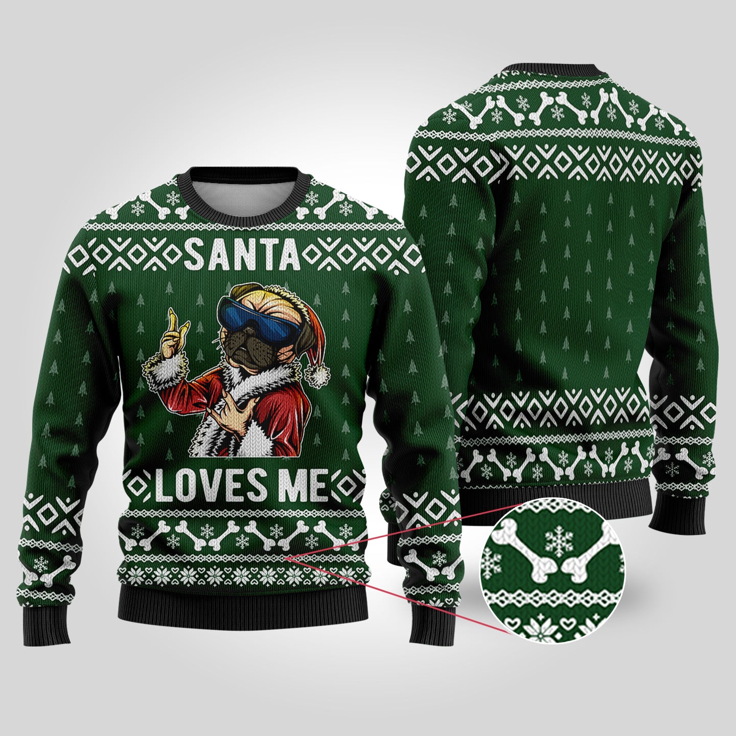 Forest Green Bulldog Funny Ugly Christmas Sweater - Funny Ugly Christmas Sweater