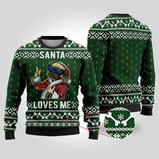 Forest Green Bulldog Funny Ugly Christmas Sweater - Funny Ugly Christmas Sweater