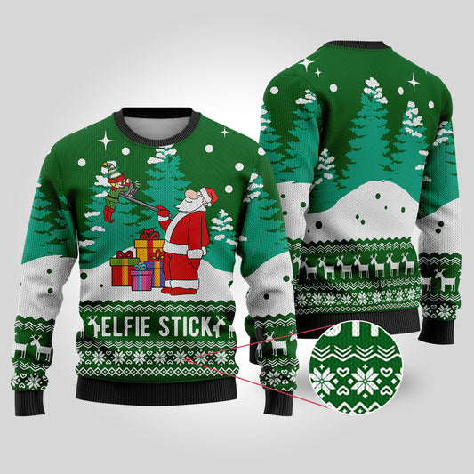Forest Green Elf Santa Selfie Funny Ugly Christmas Sweater