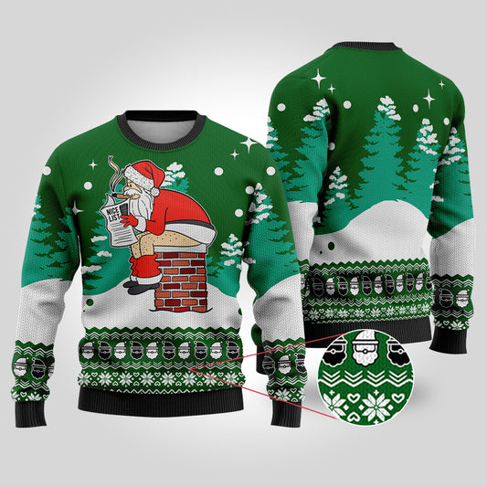 Forest Green Funny Santa Naughty Or Nice List Christmas Sweater