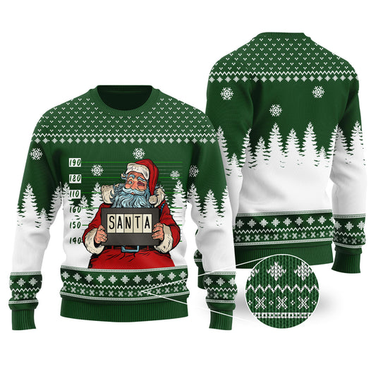 Santa Jail Forest Green Funny Ugly Christmas Sweater - Funny Ugly Christmas Sweater