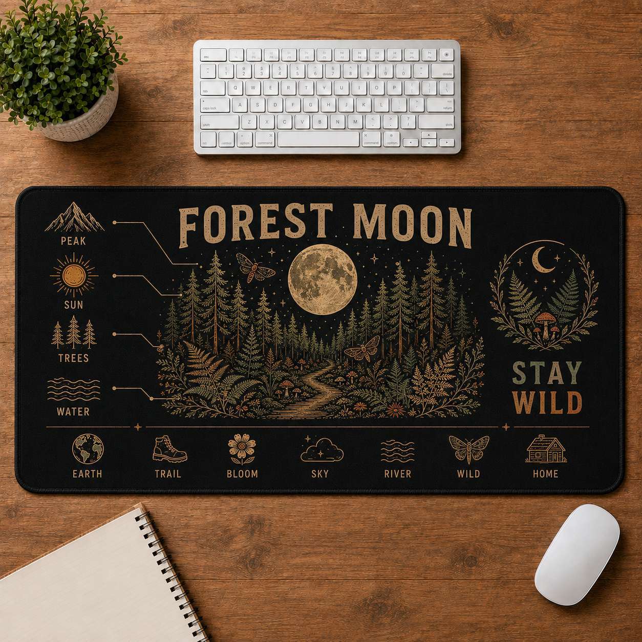 Sunrise Hippie Desk Mat Mouse Pad | 5To9Vibe - Forest Moon style