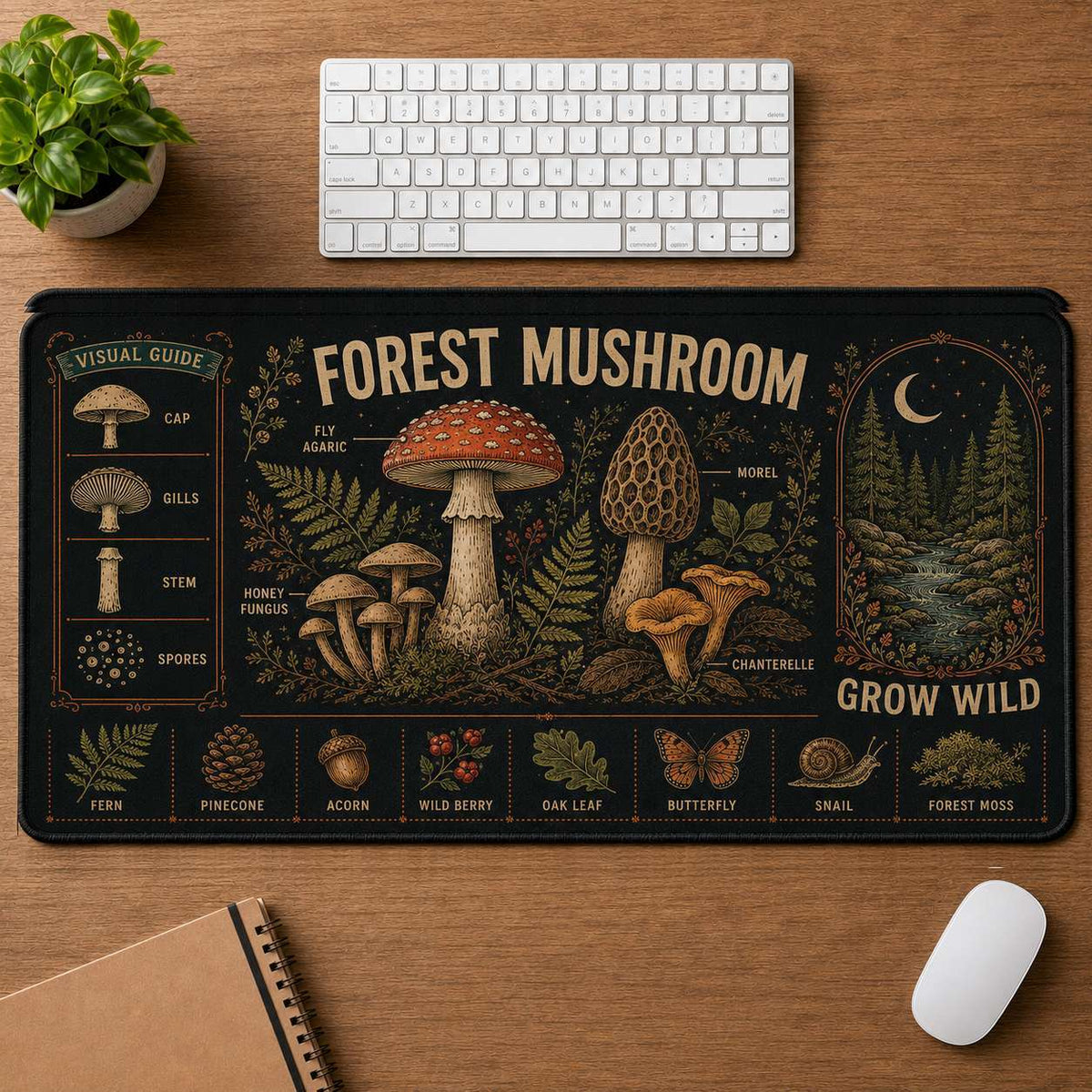 Mushroom House Hippie Desk Mat Mouse Pad | 5To9Vibe - Forest Mushroom style