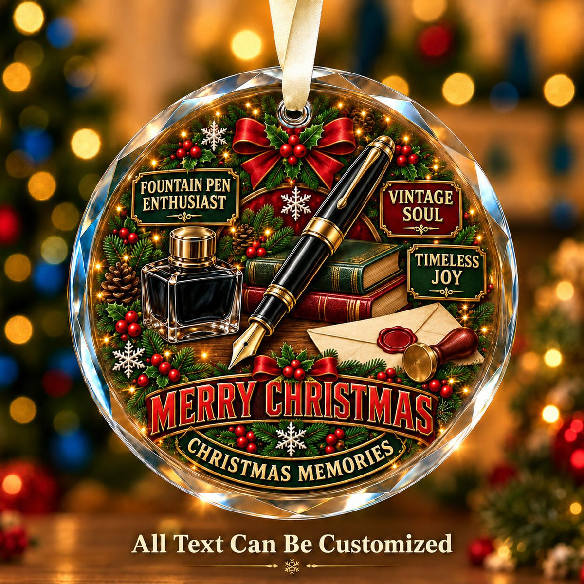 Fountain Pen Enthusiast Personalized Glass Ornament | 5To9Vibe