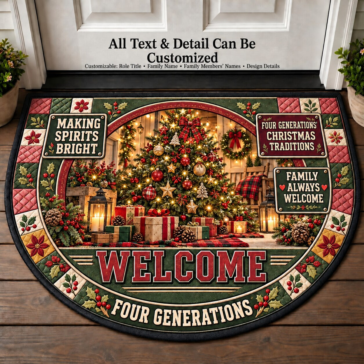 Four Generations' Christmas Traditions Personalized Half Round Mat | 5To9Vibe
