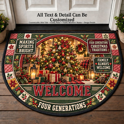 Four Generations' Christmas Traditions Personalized Half Round Mat | 5To9Vibe