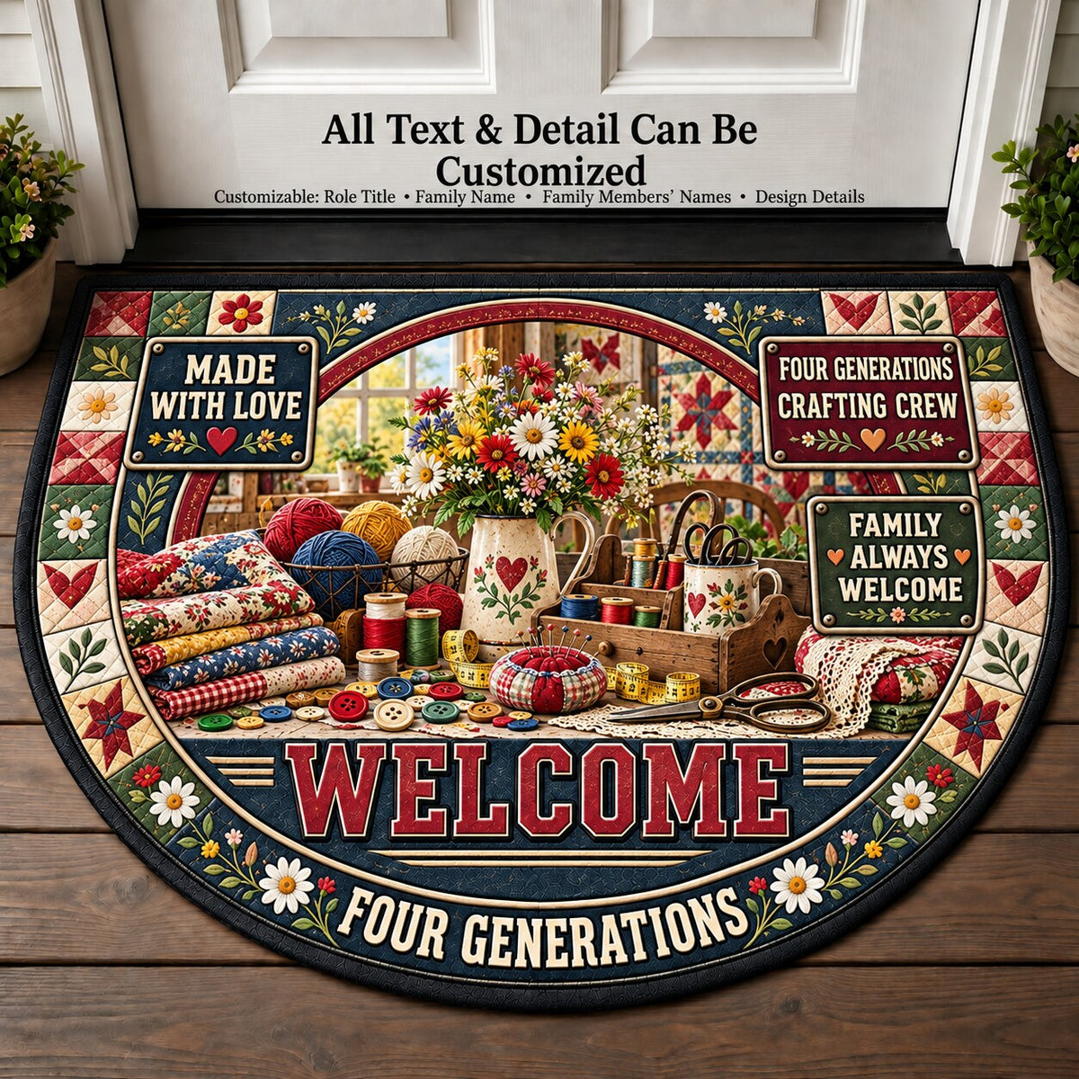 Four Generations' Crafting Crew Personalized Half Round Mat | 5To9Vibe