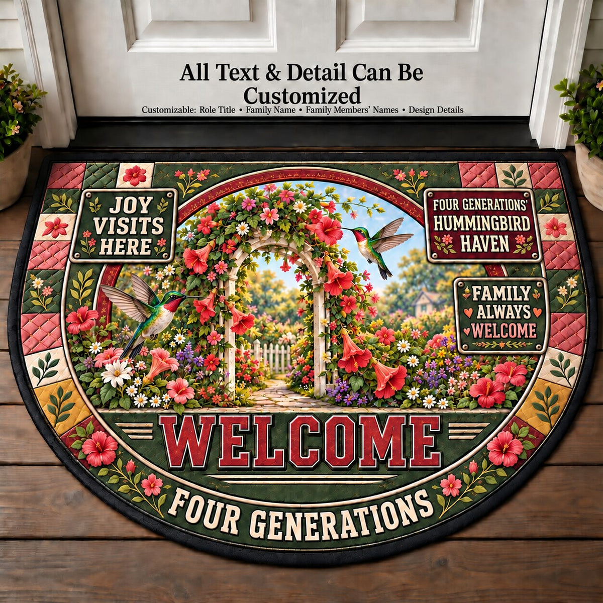 Four Generations' Hummingbird Haven Personalized Half Round Mat | 5To9Vibe