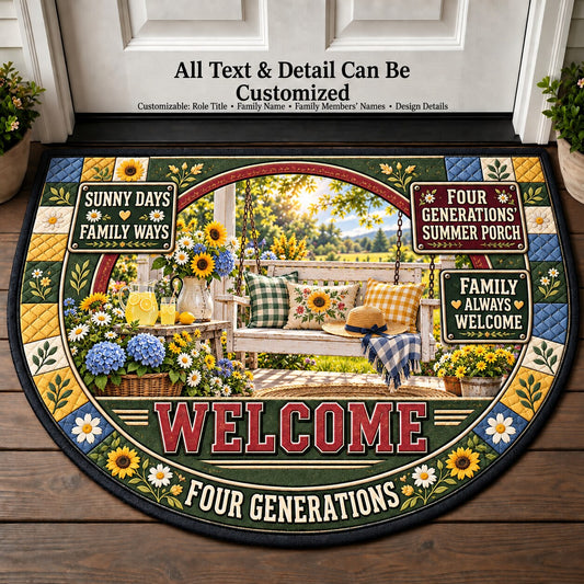 Four Generations' Summer Porch Personalized Half Round Mat | 5To9Vibe