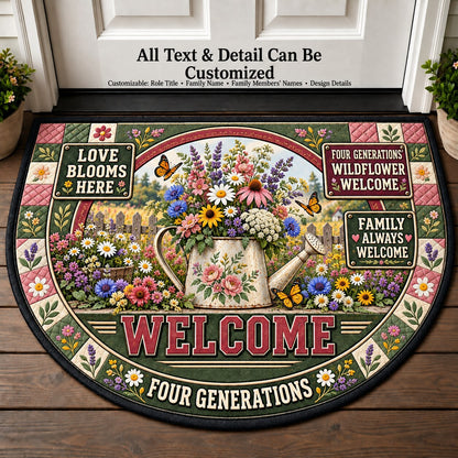 Four Generations' Wildflower Welcome Personalized Half Round Mat | 5To9Vibe