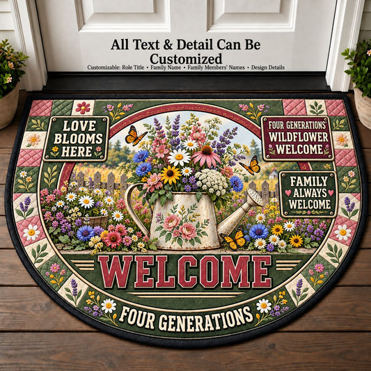 Four Generations' Wildflower Welcome Personalized Half Round Mat | 5To9Vibe