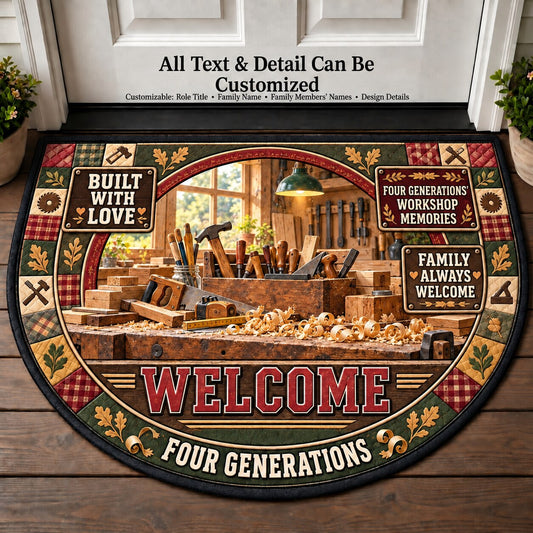 Four Generations' Workshop Memories Personalized Half Round Mat | 5To9Vibe